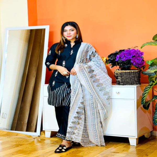 সম্পূর্ণ লেটেস্ট ডিজাইনের আরি এমব্রয়ডারি কাজ করা সম্পূর্ণ রেডি থ্রি-পিস কালেকশন।।ARI5