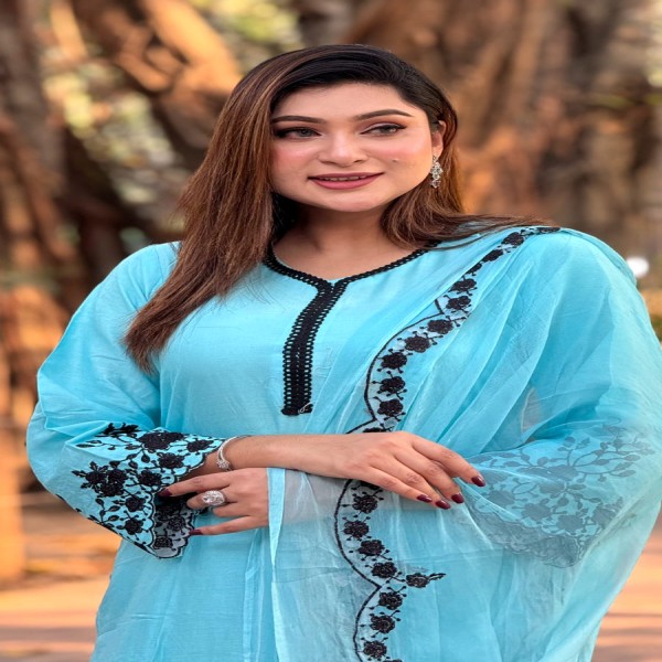 তাঁতাল কাটোওয়ার্ক এমব্রয়ডারি কাজ করা সম্পূর্ণ সেলাই করা থ্রি-পিস কালেকশন।।TA3