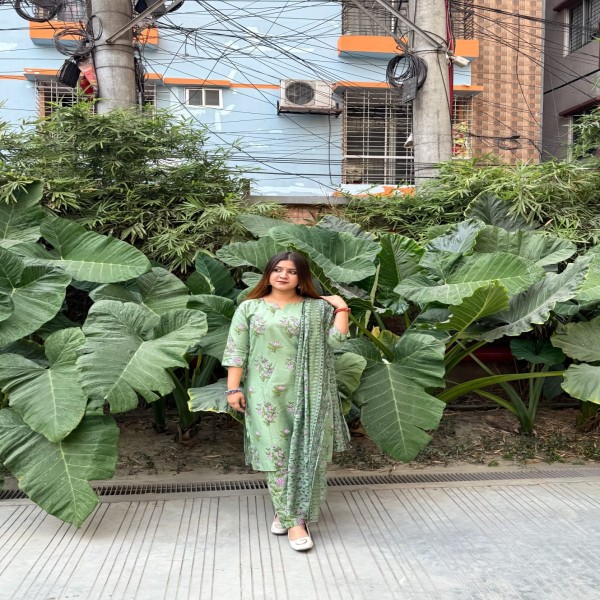 আধুনিক এবং  রুচিশীল কটন  থ্রি-পিস কালেকশন।।AC80