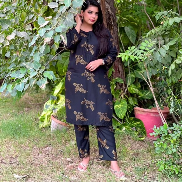 কামিজ স্টাইলের পাখি প্রিন্টের টু-পিস কালেকশন।।pk02