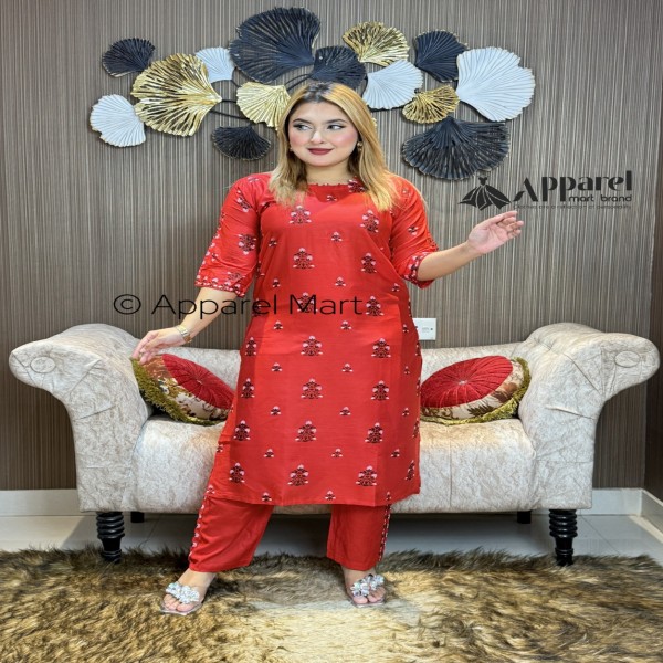 নিউ স্টাইলের প্রিন্টের টু-পিস কালেকশন kameez 2pcs   red