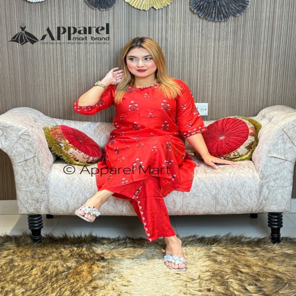 নিউ স্টাইলের প্রিন্টের টু-পিস কালেকশন kameez 2pcs   red