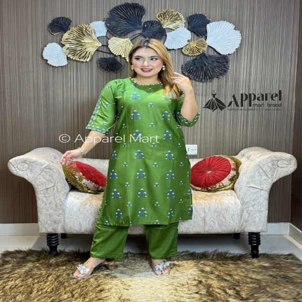 নিউ স্টাইলের প্রিন্টের টু-পিস কালেকশন kameez 2pcs light green