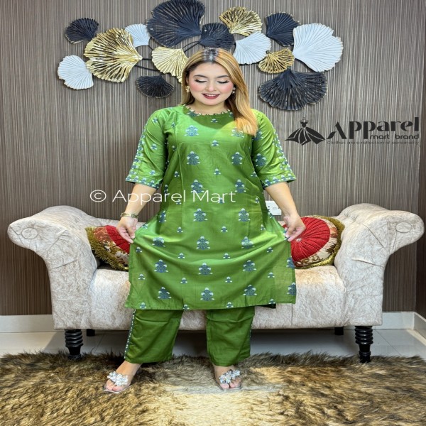 নিউ স্টাইলের প্রিন্টের টু-পিস কালেকশন kameez 2pcs light green