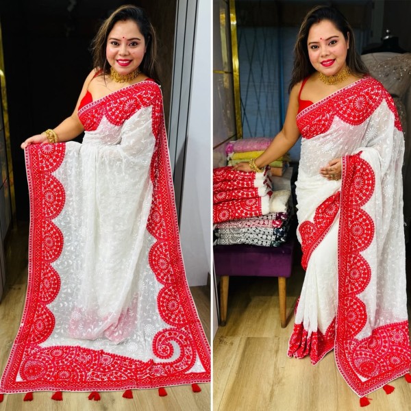 জামদানী হাফ সিল্ক কাপড়ের শাড়ি ৷ s27