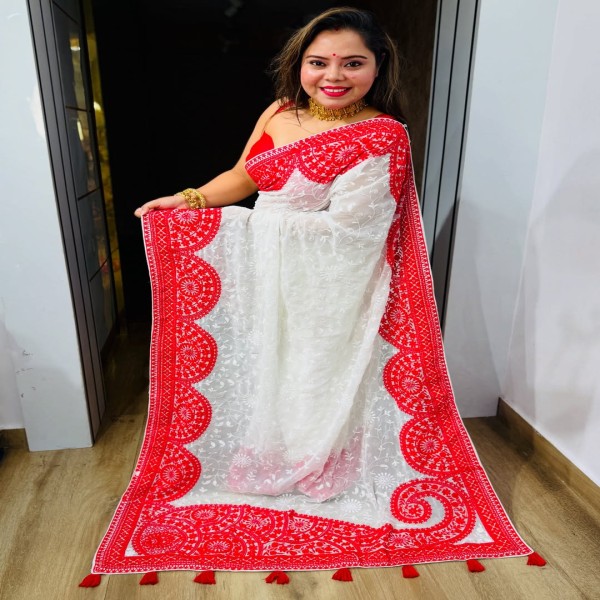 জামদানী হাফ সিল্ক কাপড়ের শাড়ি ৷ s27