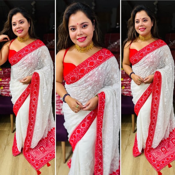 জামদানী হাফ সিল্ক কাপড়ের শাড়ি ৷ s28