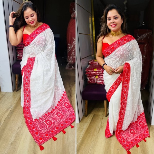 জামদানী হাফ সিল্ক কাপড়ের শাড়ি ৷ s28