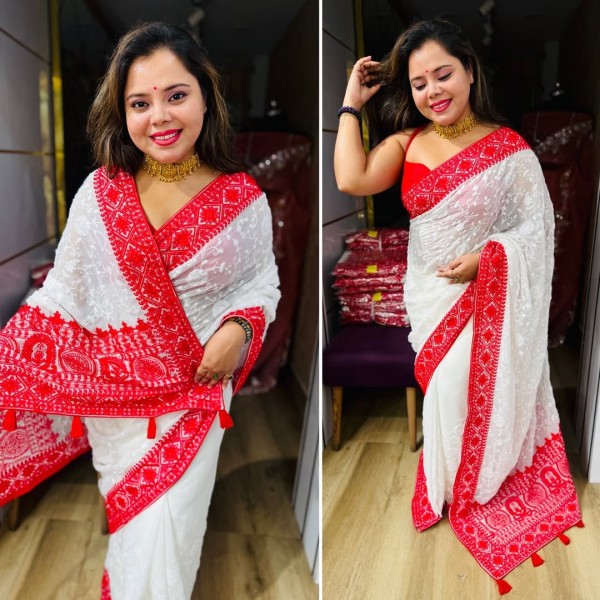 জামদানী হাফ সিল্ক কাপড়ের শাড়ি ৷ s28